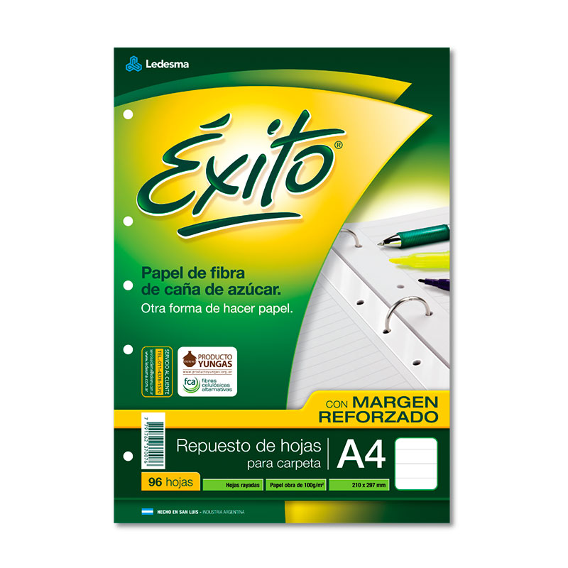 Repuesto Éxito Reforzado A4, 96 hojas rayadas