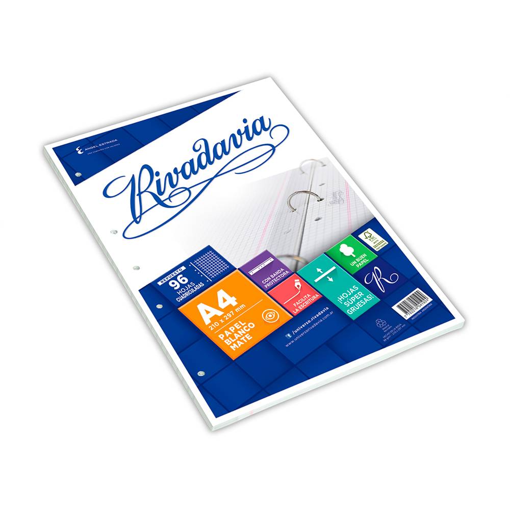 Repuesto Rivadavia Banda, 96 hojas cuadriculadas
