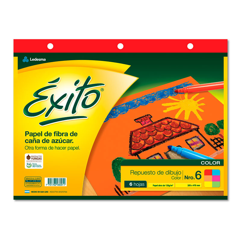 Repuesto de Dibujo Éxito N°6, 6 hojas lisas color