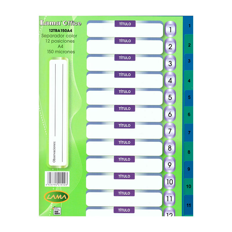Separador 12 posiciones Lama Office A4