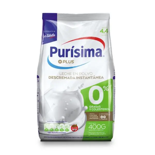 Leche en polvo descremada Purisima, 400g. 