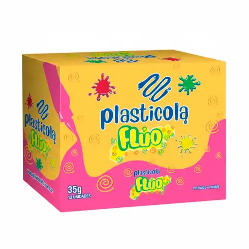 [PLASTFLUOX12] Adhesivo color flúo Plasticola Surtido, 40g. pack de 12 