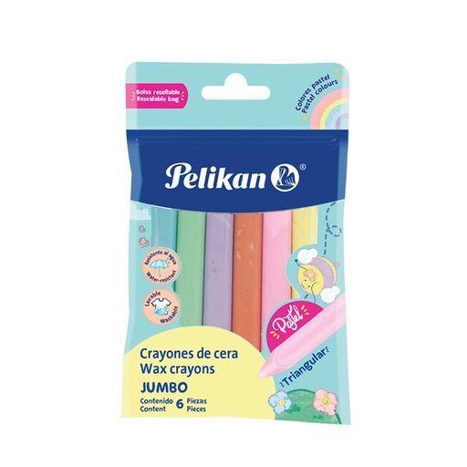 [PELIKCRAJP6] Crayones de cera Pelikan Jumbo Pastel, blister de 6 colores
