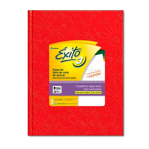 [EXITO3UR48CG] Cuaderno Éxito E3 Universo, forrado rojo, 19x24cm. 48 hojas cuadriculado grande
