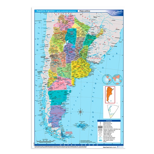 [RIVMAPARGP6] Mapa Argentina político Rivadavia N°6, block de 25 mapas