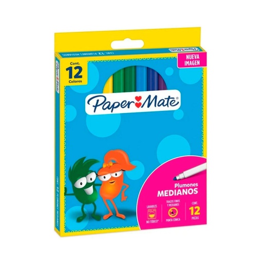 [SYLVMARX12SNG] Marcadores Plumón de punta cónica Paper Mate, caja de 12 colores