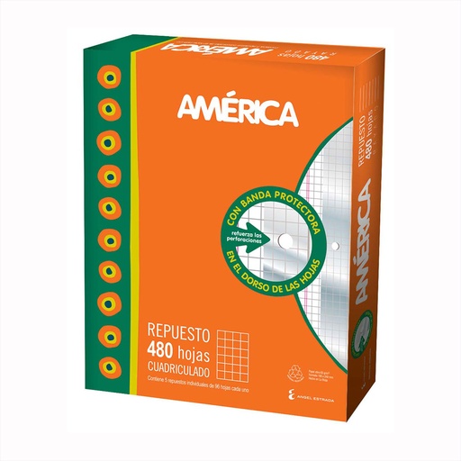 [AMERREP480C] Repuesto América Banda, 480 hojas cuadriculadas