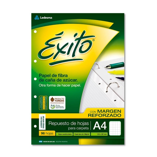[EXITOREA496C] Repuesto Éxito Reforzado A4, 96 hojas cuadriculadas