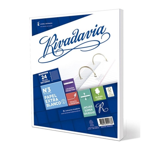 [RIVEXB24RAYA] Repuesto Rivadavia Banda Extra Blanco, 24 h. rayadas