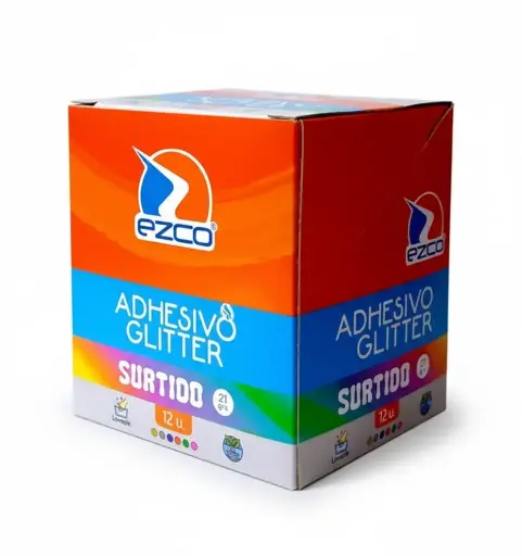 [EZCOADGLIX12] Adhesivo Glitter Ezco Surtido, 21g. pack de 12